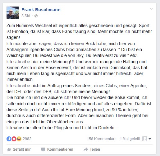 Frank Buschmann auf Facebook (Screenshot: 11.05.2016)
