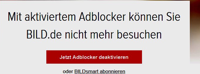 BILD Zeitung blockt Adblock Nutzer im Internet